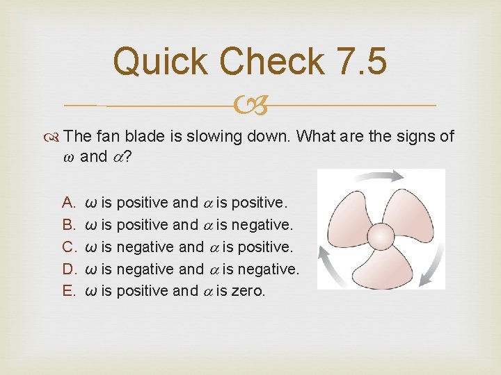 Quick Check 7. 5 The fan blade is slowing down. What are the signs