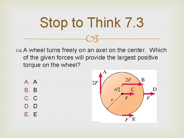 Stop to Think 7. 3 A wheel turns freely on an axel on the