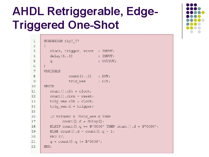 AHDL Retriggerable, Edge. Triggered One-Shot 