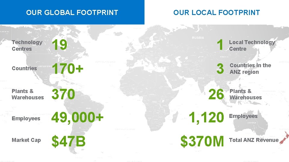 OUR GLOBAL FOOTPRINT OUR LOCAL FOOTPRINT Technology Centres 19 1 Local Technology Centre Countries OUR GLOBAL FOOTPRINT OUR LOCAL FOOTPRINT Technology Centres 19 1 Local Technology Centre Countries