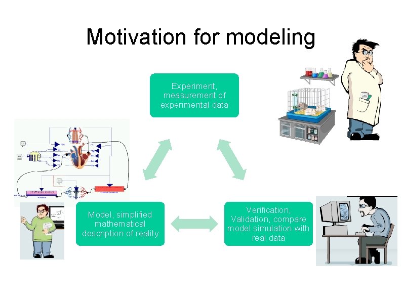Motivation for modeling Experiment, measurement of experimental data Model, simplified mathematical description of reality