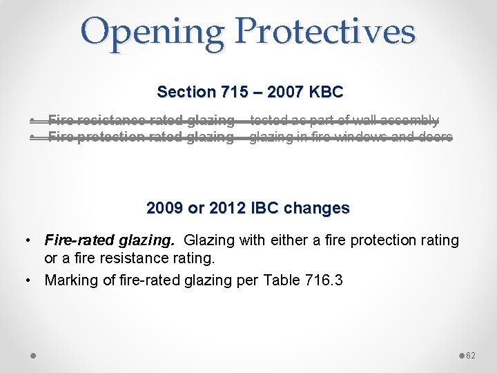 Opening Protectives Section 715 – 2007 KBC • Fire resistance rated glazing – tested