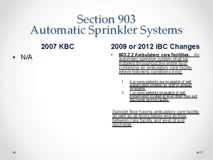 Section 903 Automatic Sprinkler Systems 2007 KBC • N/A 2009 or 2012 IBC Changes