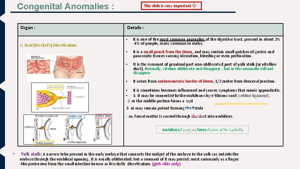 Congenital Anomalies : Organ : This slide is very important Details : • It
