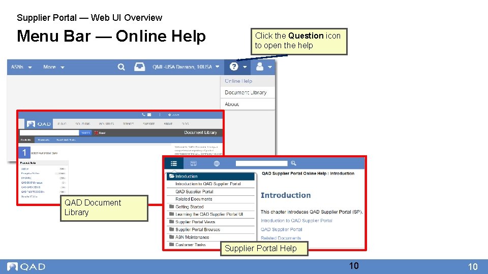 Supplier Portal — Web UI Overview Menu Bar — Online Help Click the Question