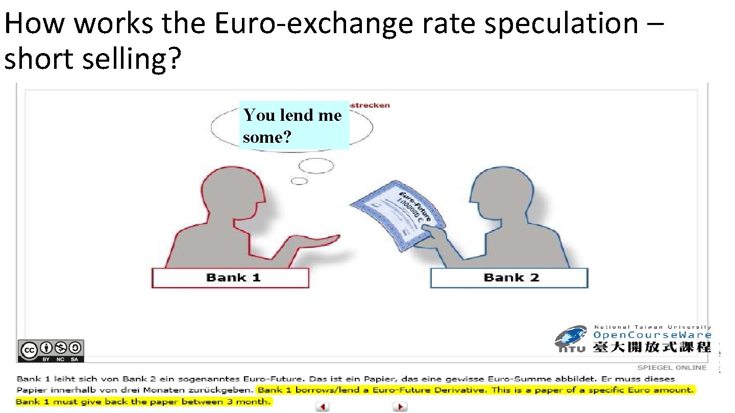 How works the Euro-exchange rate speculation – short selling? You lend me some? •