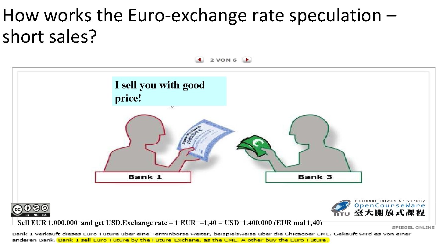 How works the Euro-exchange rate speculation – short sales? I sell you with good