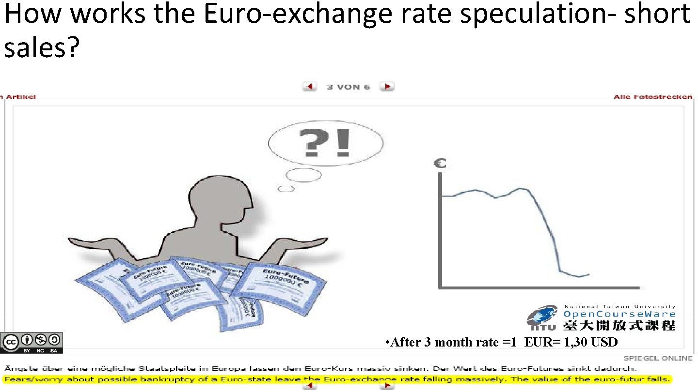 How works the Euro-exchange rate speculation- short sales? • After 3 month rate =1