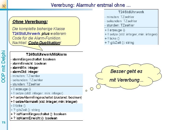 Vererbung: Alarmuhr erstmal ohne. . . 32 Ohne Vererbung: OOP mit Delphi Die komplette