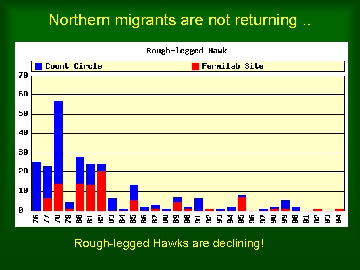 Northern migrants are not returning. . Rough-legged Hawks are declining! 