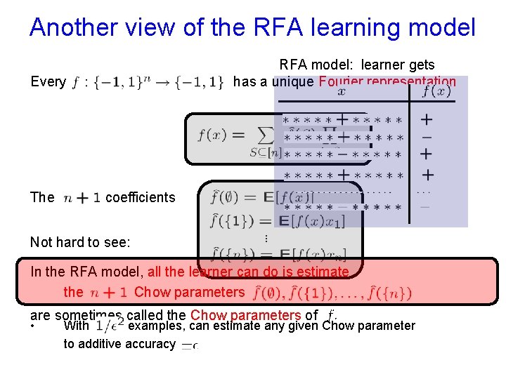 Another view of the RFA learning model RFA model: learner gets has a unique