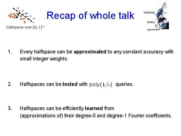 -- ++++ + - -- ++ - + Recap of whole talk Halfspaces over