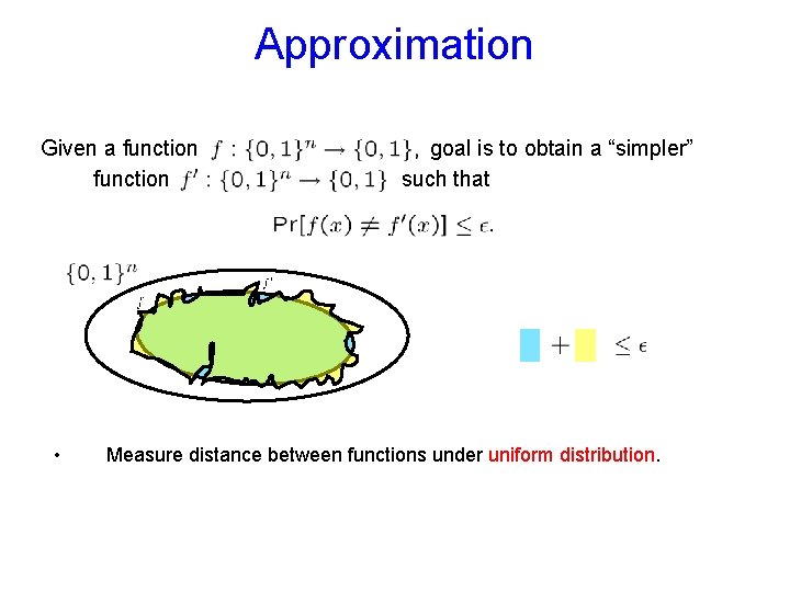 Approximation Given a function • goal is to obtain a “simpler” such that Measure