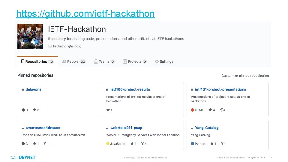 https: //github. com/ietf-hackathon Combining Open Source with Open Standards © 2018 Cisco and/or its
