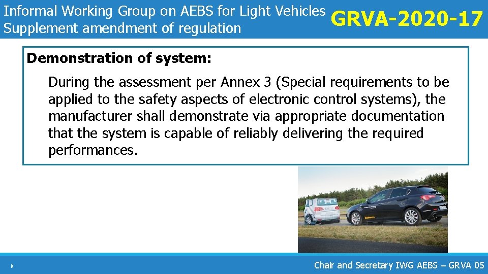 Informal Working Group on AEBS for Light Vehicles Supplement amendment of regulation GRVA-2020 -17