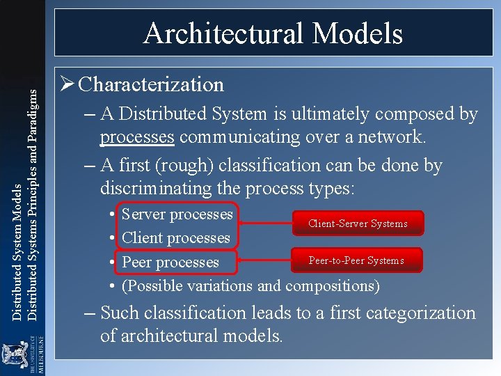 Distributed System Models Distributed Systems Principles and Paradigms Architectural Models Ø Characterization – A