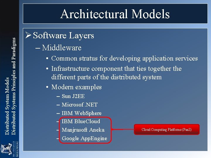 Distributed System Models Distributed Systems Principles and Paradigms Architectural Models Ø Software Layers –