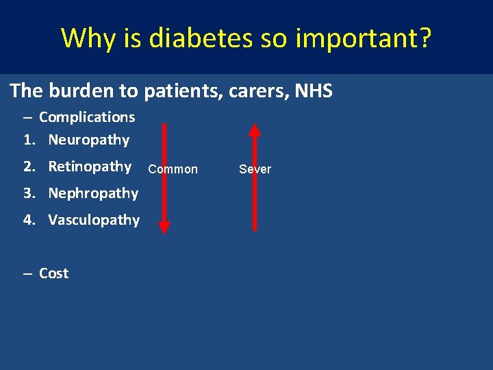 Why is diabetes so important? The burden to patients, carers, NHS – Complications 1.