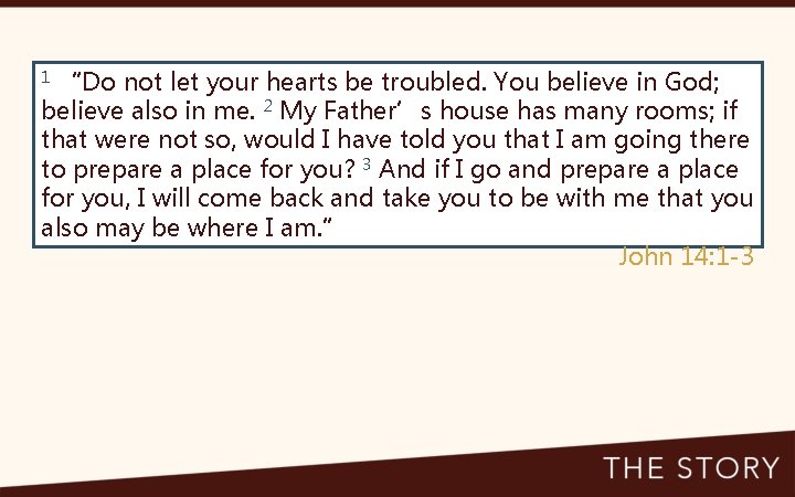 1 “Do not let your hearts be troubled. You believe in God; believe also