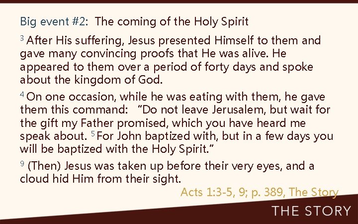 Big event #2: The coming of the Holy Spirit 3 After His suffering, Jesus
