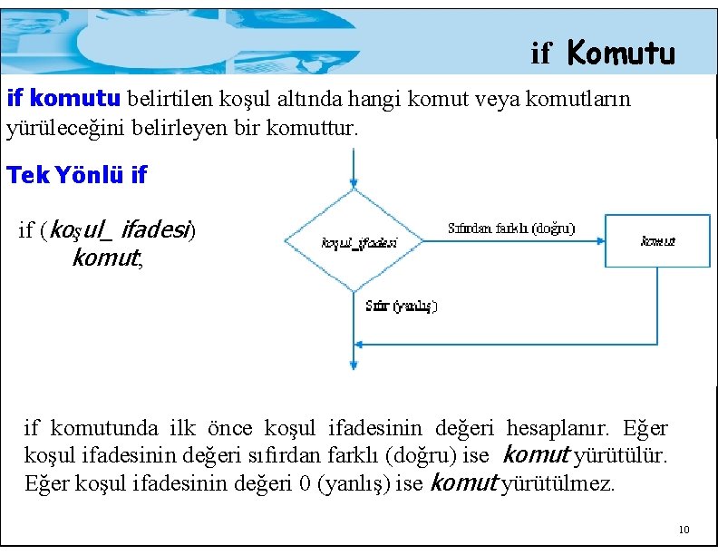 if Komutu if komutu belirtilen koşul altında hangi komut veya komutların yürüleceğini belirleyen bir