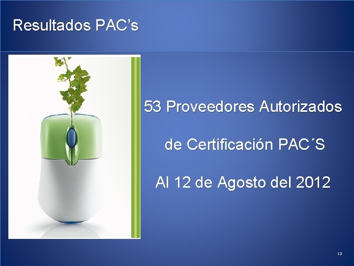 Resultados PAC’s 53 Proveedores Autorizados de Certificación PAC´S Al 12 de Agosto del 2012