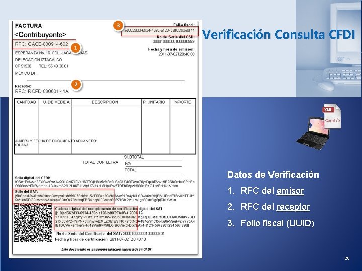 Verificación Consulta CFDI Datos de Verificación 1. RFC del emisor 2. RFC del receptor