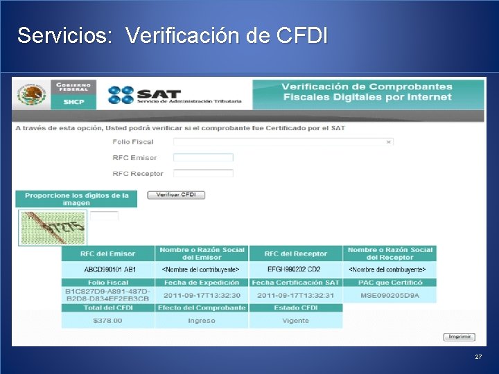 Servicios: Verificación de CFDI 27 