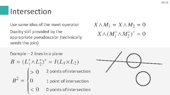 L 8 S 21 Intersection Use same idea of the meet operator Duality still