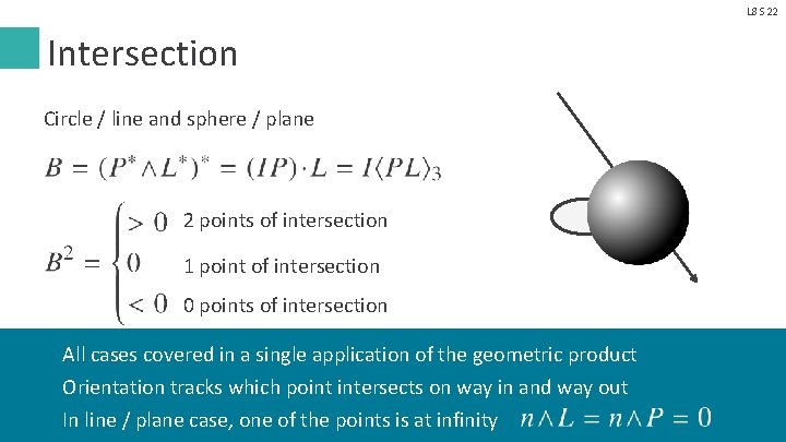 L 8 S 22 Intersection Circle / line and sphere / plane 2 points