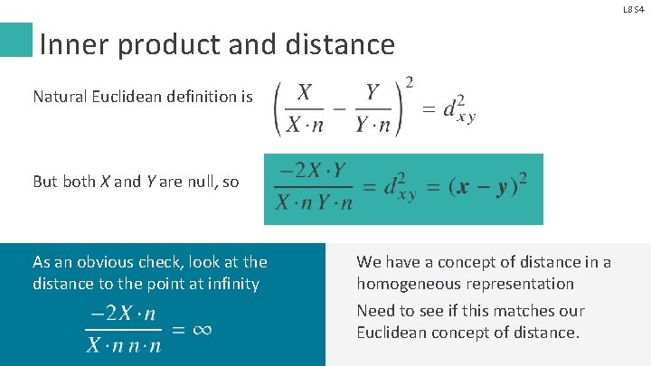 L 8 S 4 Inner product and distance Natural Euclidean definition is But both