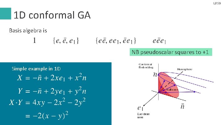 L 8 S 9 1 D conformal GA Basis algebra is NB pseudoscalar squares