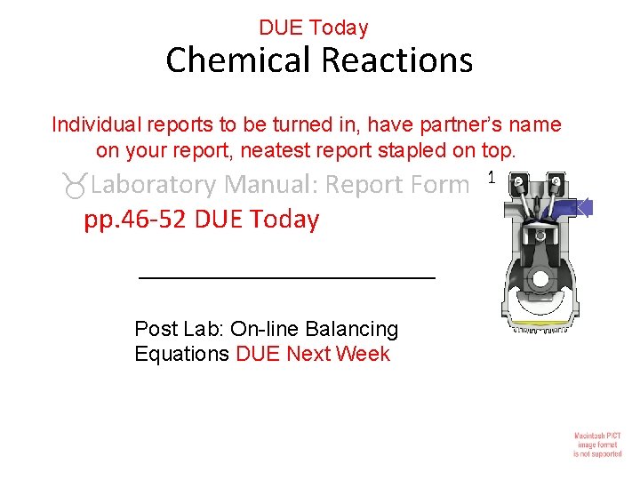 DUE Today Chemical Reactions Individual reports to be turned in, have partner’s name on