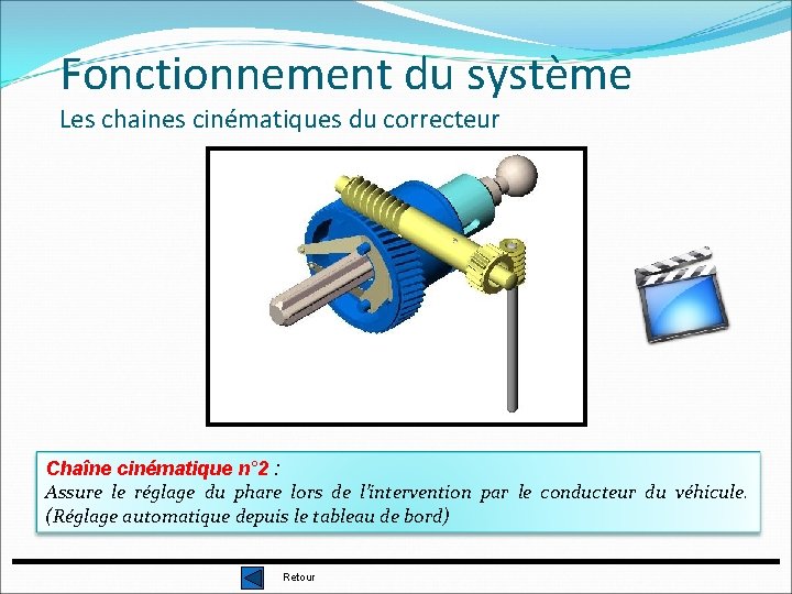 Fonctionnement du système Les chaines cinématiques du correcteur Chaîne cinématique n° 2 : Assure