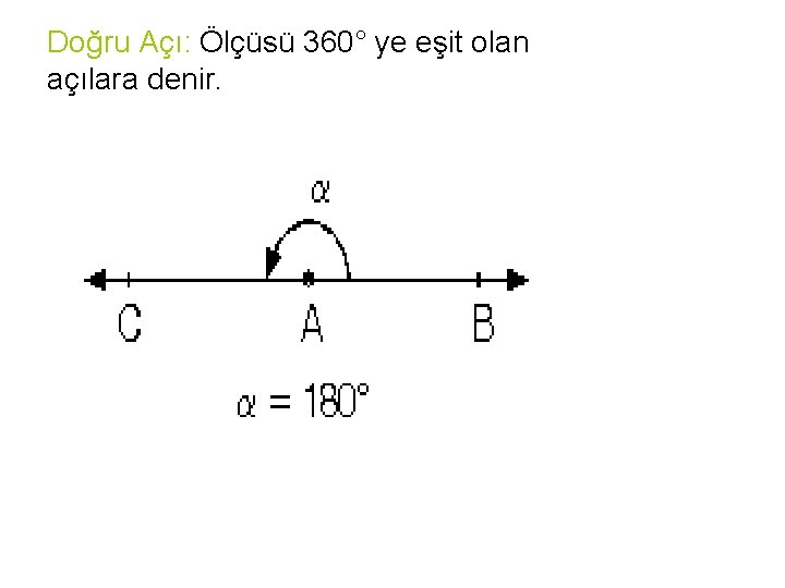 Doğru Açı: Ölçüsü 360° ye eşit olan açılara denir. 