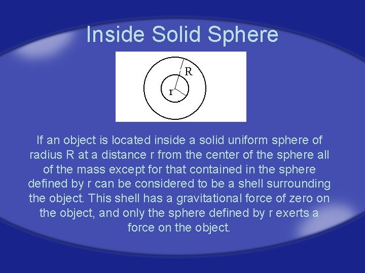 Inside Solid Sphere If an object is located inside a solid uniform sphere of