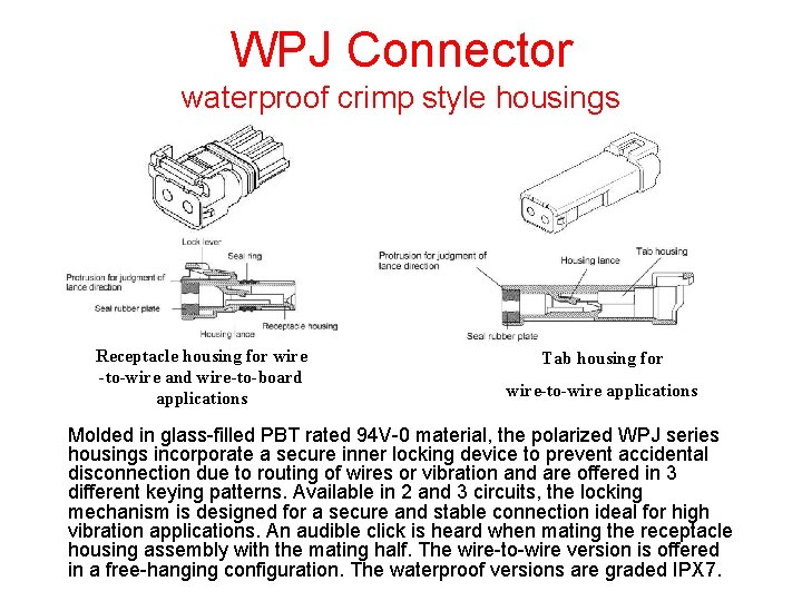 WPJ Connector waterproof crimp style housings Receptacle housing for wire -to-wire and wire-to-board applications