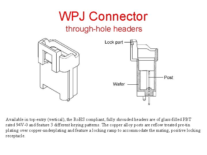 WPJ Connector through-hole headers Available in top-entry (vertical), the Ro. HS compliant, fully shrouded