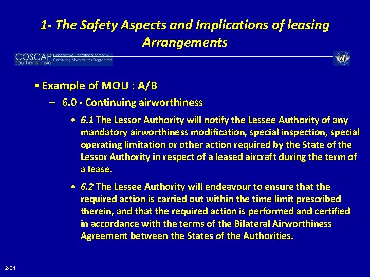1 - The Safety Aspects and Implications of leasing Arrangements • Example of MOU