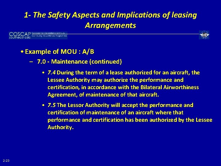1 - The Safety Aspects and Implications of leasing Arrangements • Example of MOU