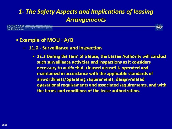 1 - The Safety Aspects and Implications of leasing Arrangements • Example of MOU