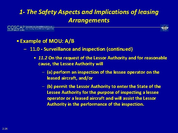 1 - The Safety Aspects and Implications of leasing Arrangements • Example of MOU: