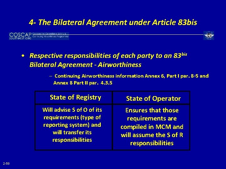 4 - The Bilateral Agreement under Article 83 bis • Respective responsibilities of each