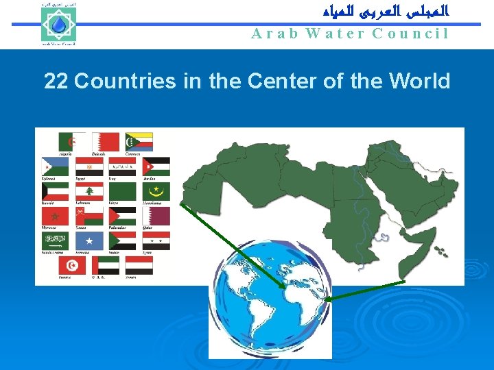 Arab Water Council ﺍﻟـﻤـﺠـﻠـﺲ ﺍﻟـﻌـﺮﺑـﻰ ﻟﻠـﻤـﻴﺎﻩ Arab Water Council 22 Countries in the Center