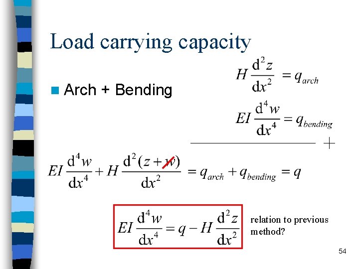 Load carrying capacity n Arch + Bending relation to previous method? 54 