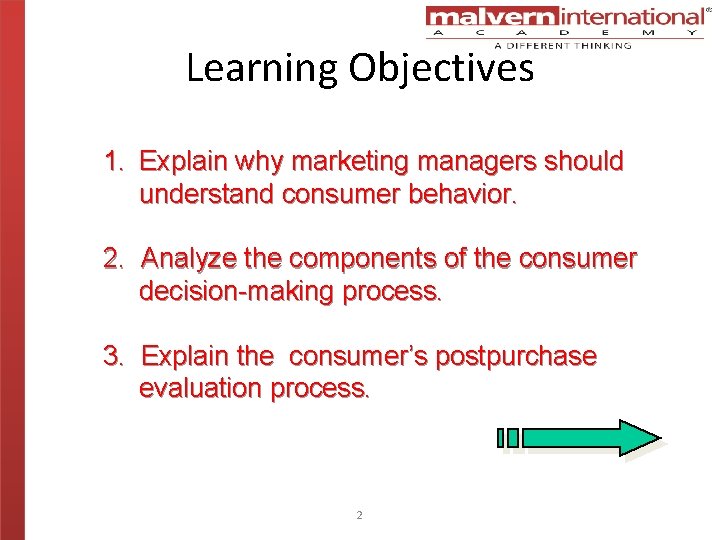 Learning Objectives 1. Explain why marketing managers should understand consumer behavior. 2. Analyze the