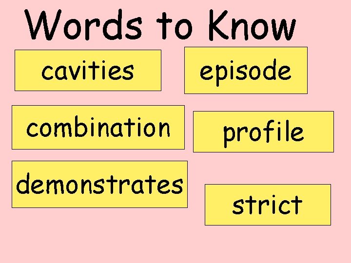 Words to Know cavities combination demonstrates episode profile strict 