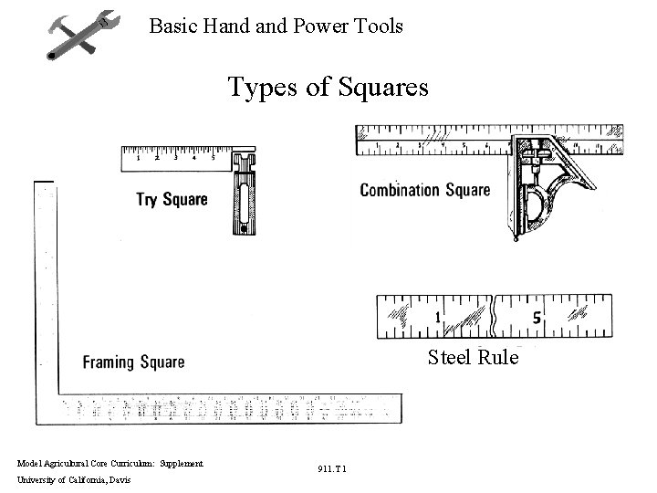 Basic Hand Power Tools Types of Squares Steel Rule Model Agricultural Core Curriculum: Supplement