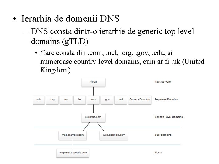  • Ierarhia de domenii DNS – DNS consta dintr-o ierarhie de generic top