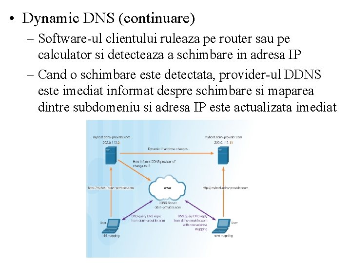  • Dynamic DNS (continuare) – Software-ul clientului ruleaza pe router sau pe calculator